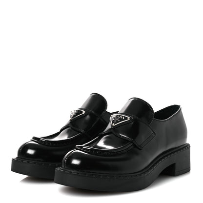 Prada Spazzolato Metal Triangle Logo 50mm Loafers 36 Black 4 of 11