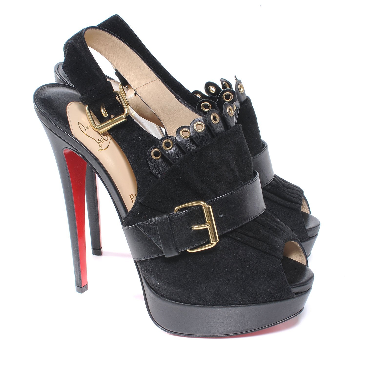 Christian Louboutin Velour Jem 150 Peep Toe 38.5 Black 2 of 5