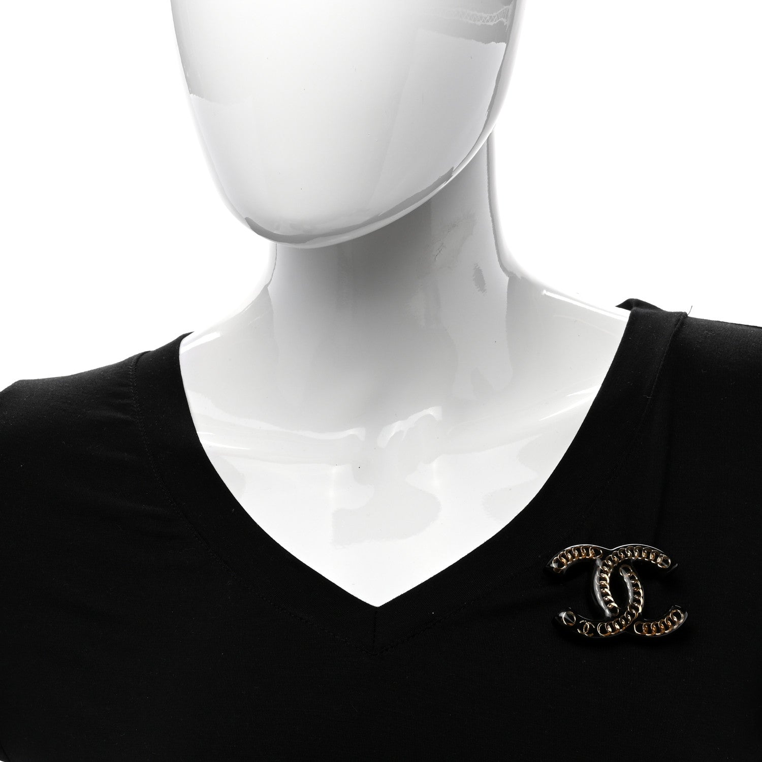 Chanel Resin Metal CC Chain Brooch Black Gold 2 of 4