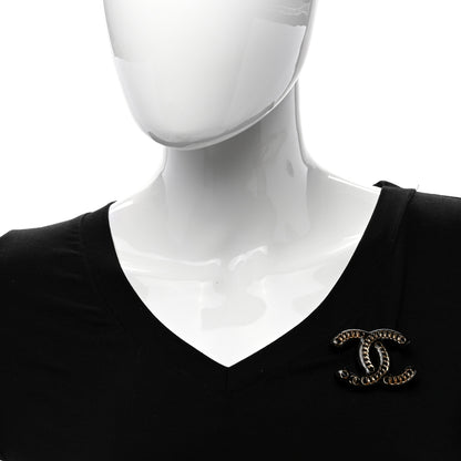 Chanel Resin Metal CC Chain Brooch Black Gold 2 of 4