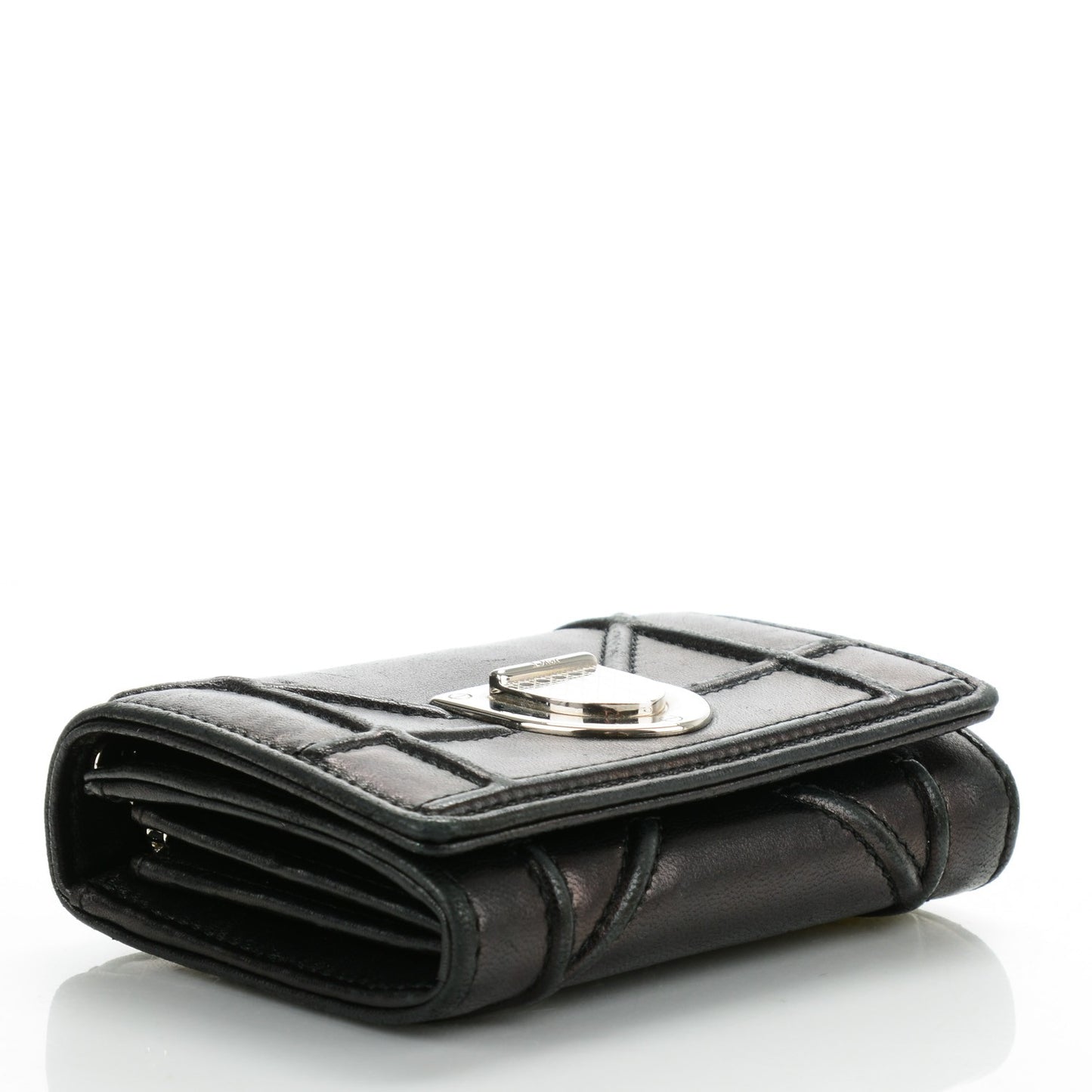 Lambskin Cannage Diorama Compact Wallet Black