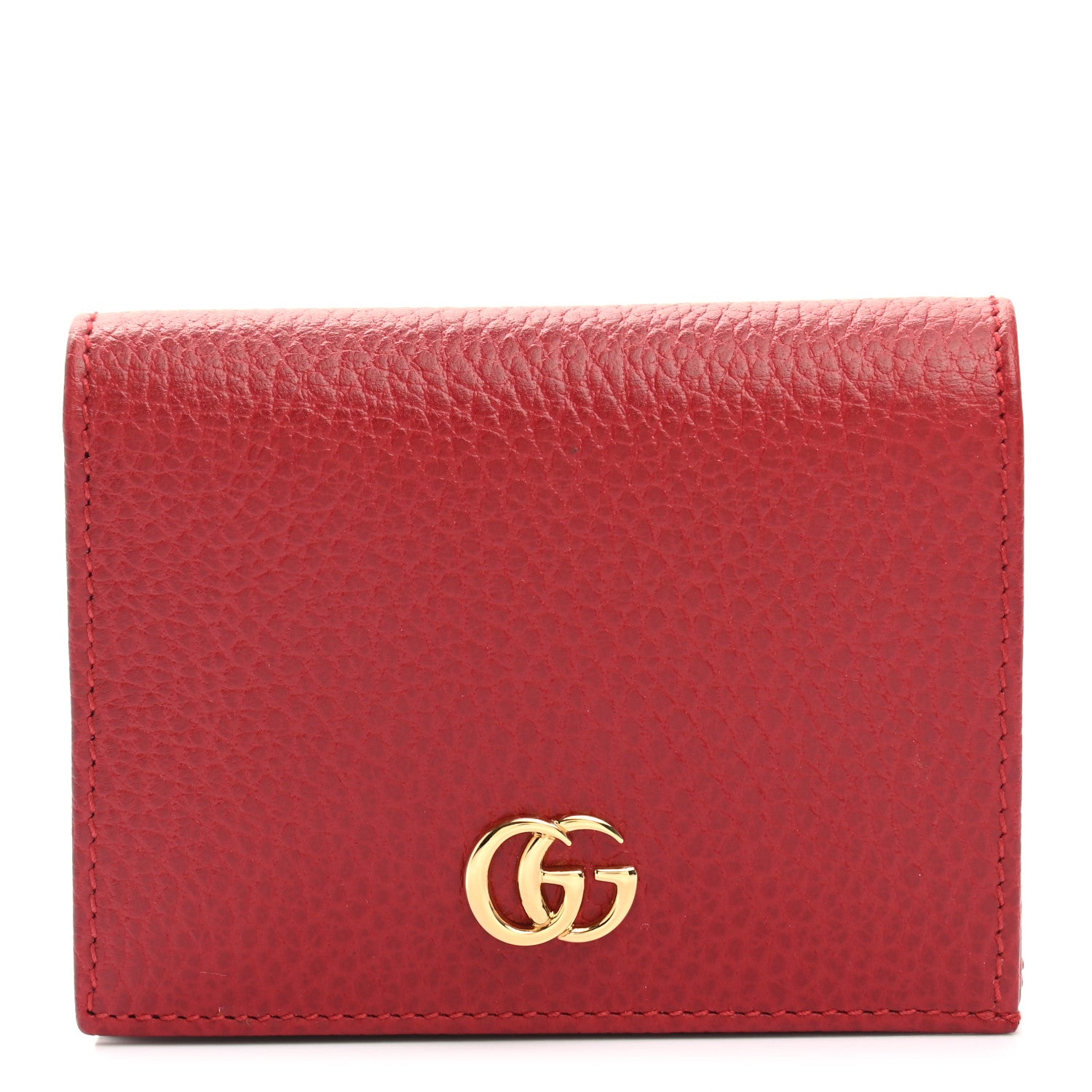 Gucci Pebbled Calfskin GG Marmont Card Case Hibiscus Red 1 of 8