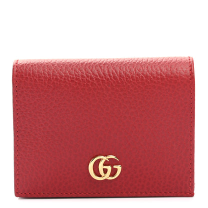 Gucci Pebbled Calfskin GG Marmont Card Case Hibiscus Red 1 of 8