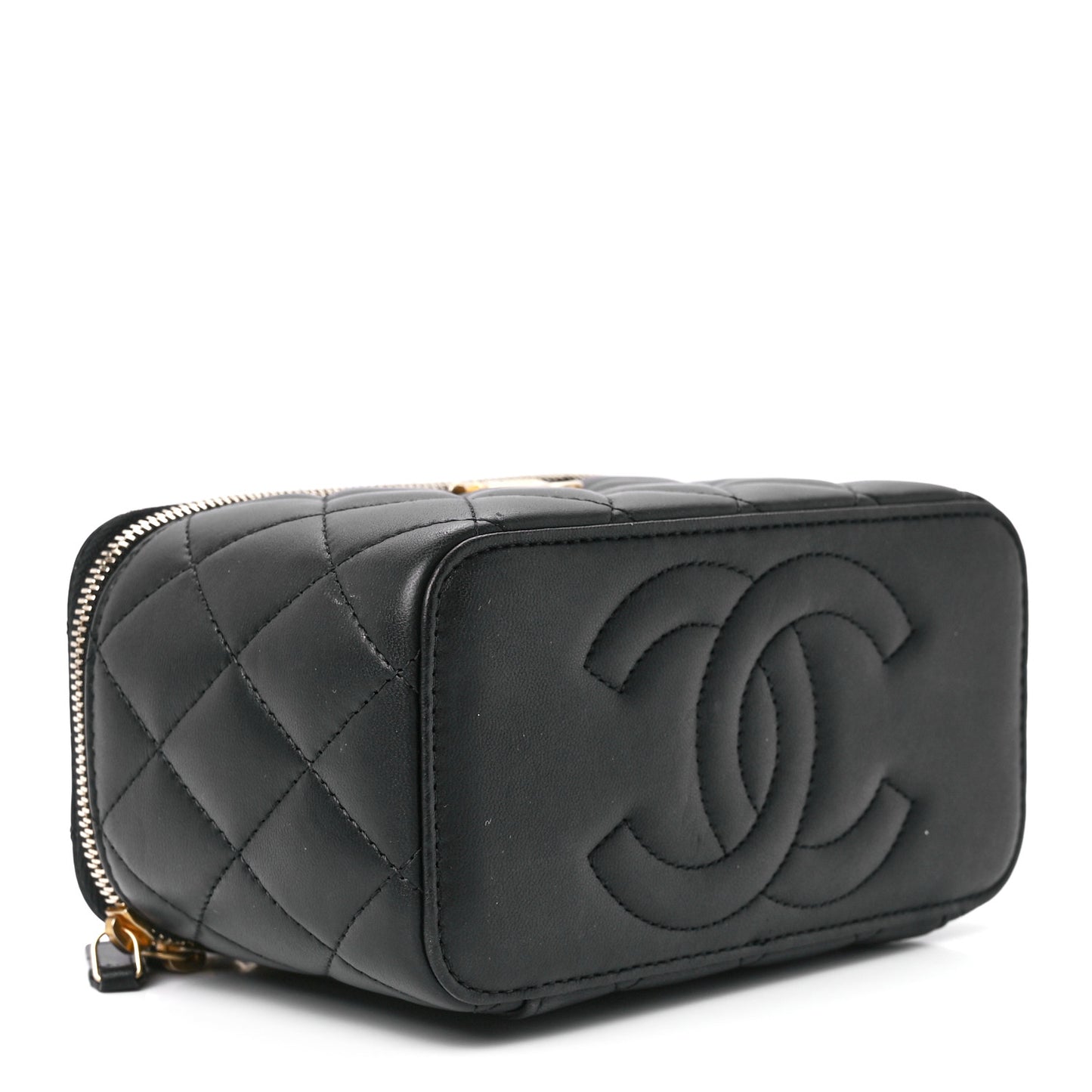 Lambskin Quilted Sweet Camellia Small Vanity Case With Chain Black
