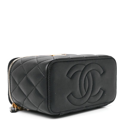 Chanel Lambskin Quilted Sweet Camellia Small Vanity Case With Chain Black 4 of 11