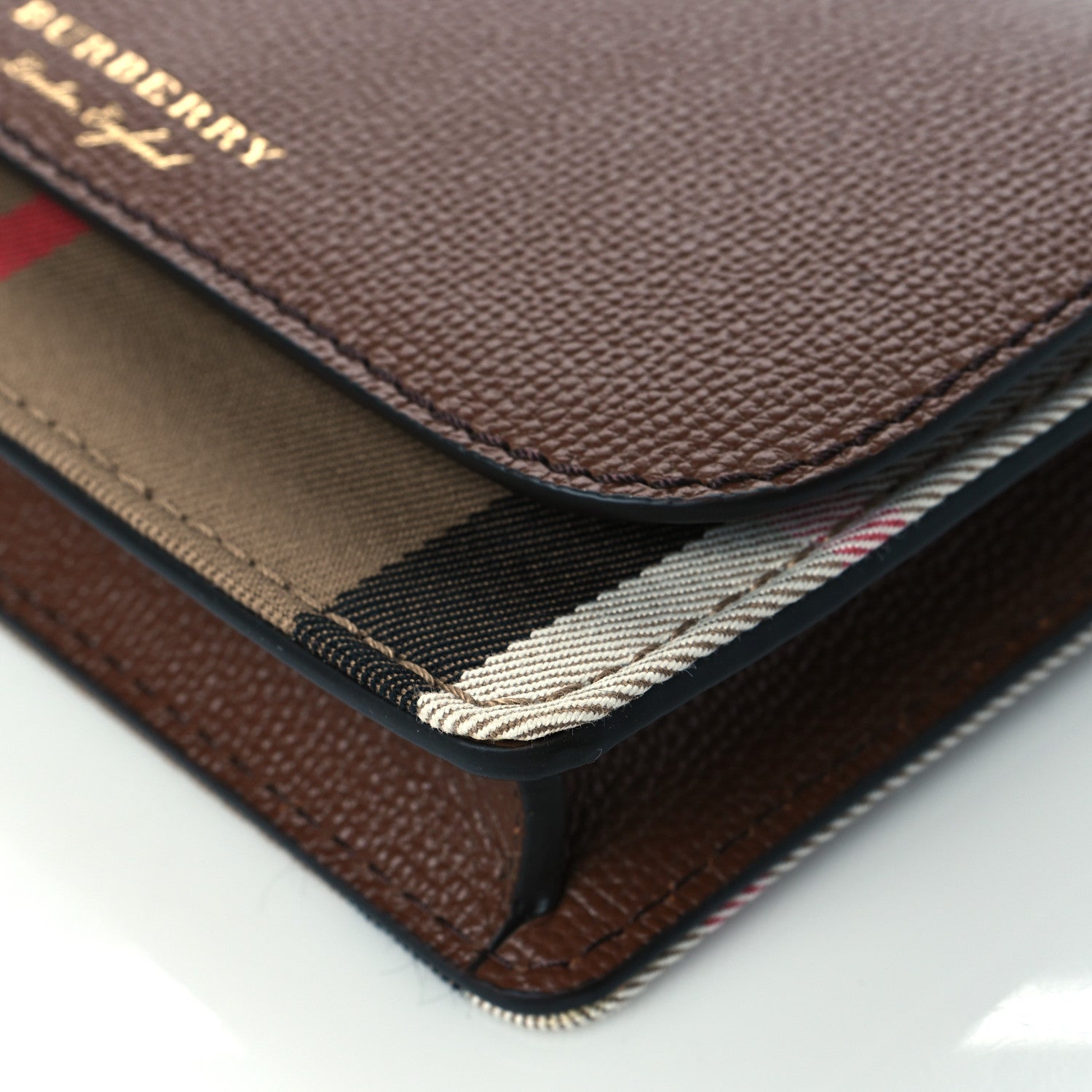 Burberry Grained Calfskin House Check Tartan Mix Hampshire Wallet On Chain Tan 10 of 10