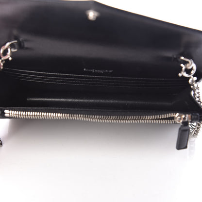 Saint Laurent Grain De Poudre Matelasse Chevron Monogram Envelope Chain Wallet Black 5 of 13