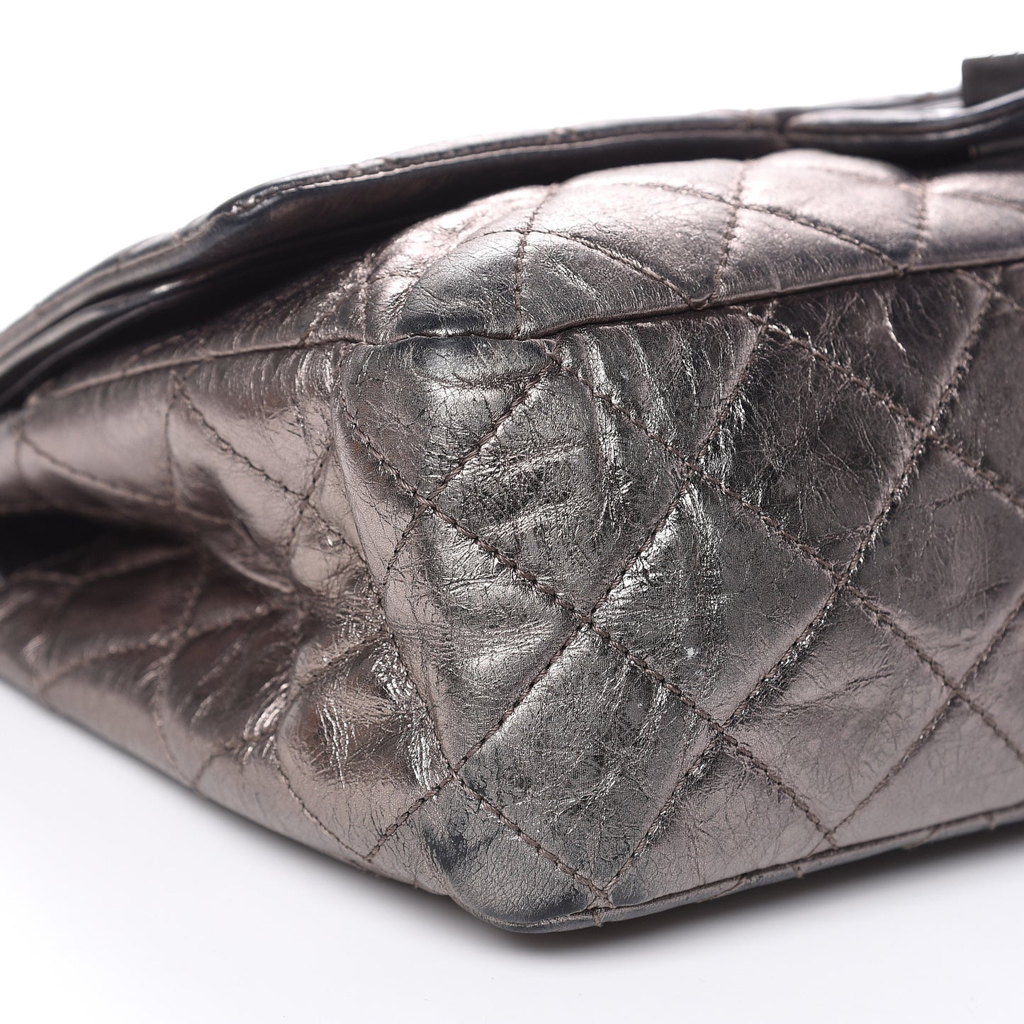 Metallic Aged Calfskin Quilted 2.55 Reissue 227 Flap Dark Silver