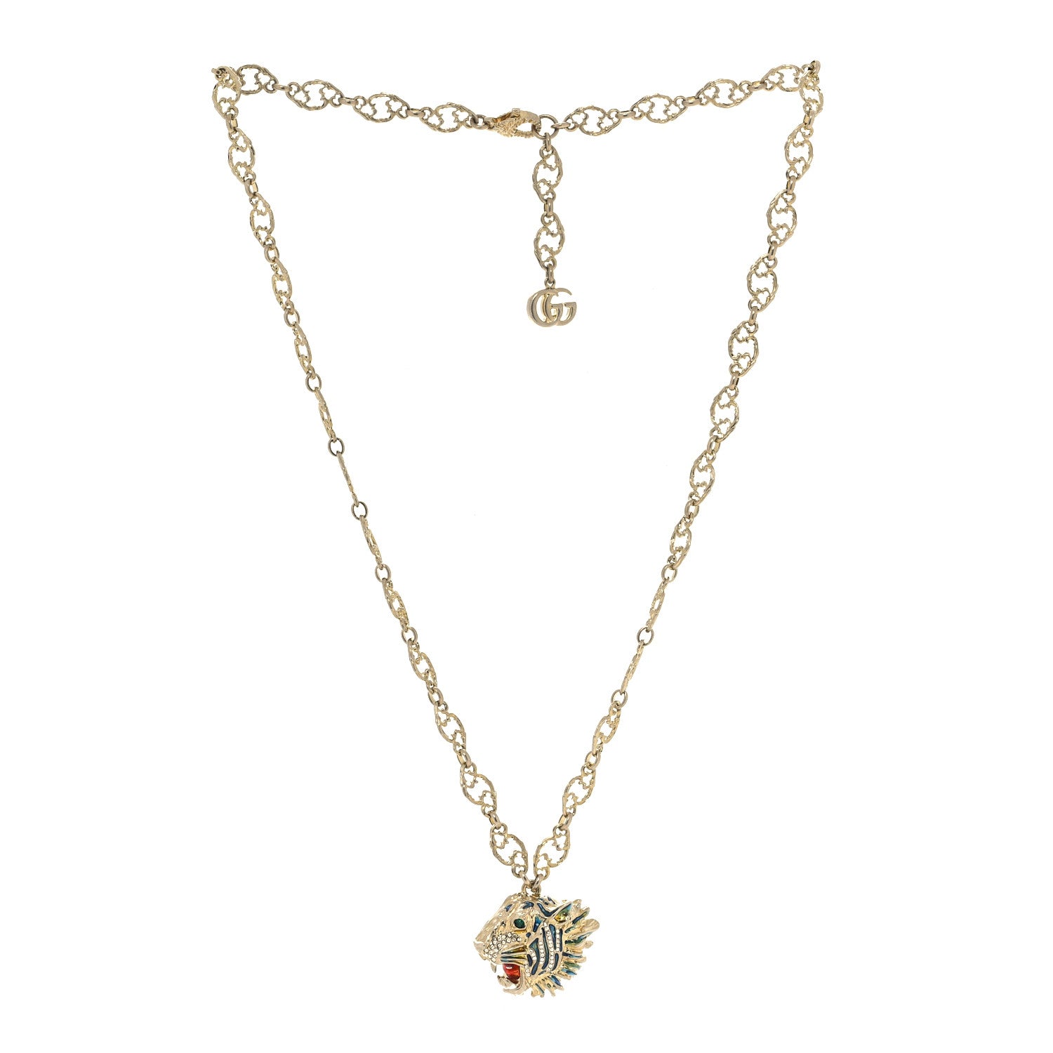 Gucci Metal Enamel Roaring Tiger Pendant Necklace Gold 3 of 7