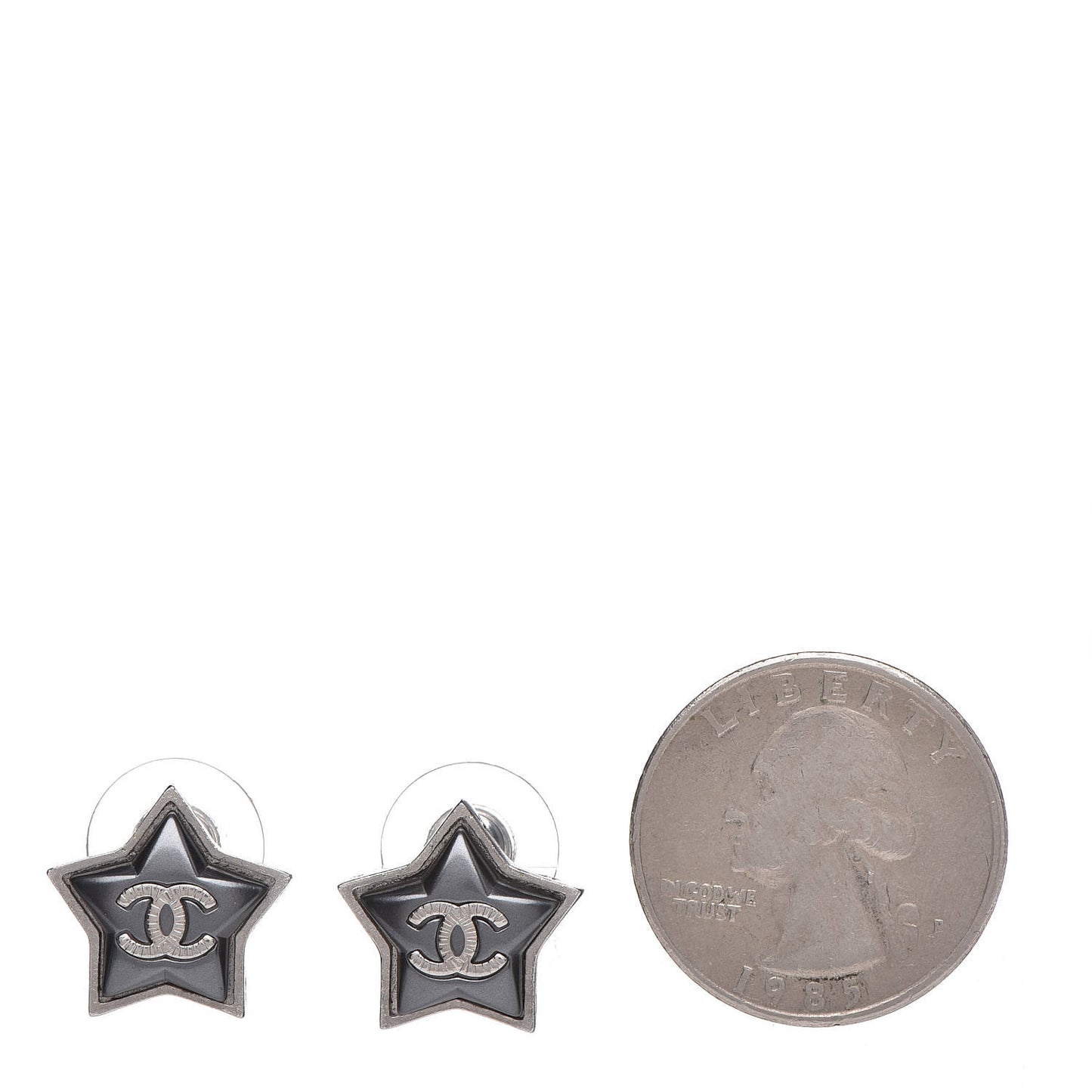 Resin CC Star Earrings Black Silver