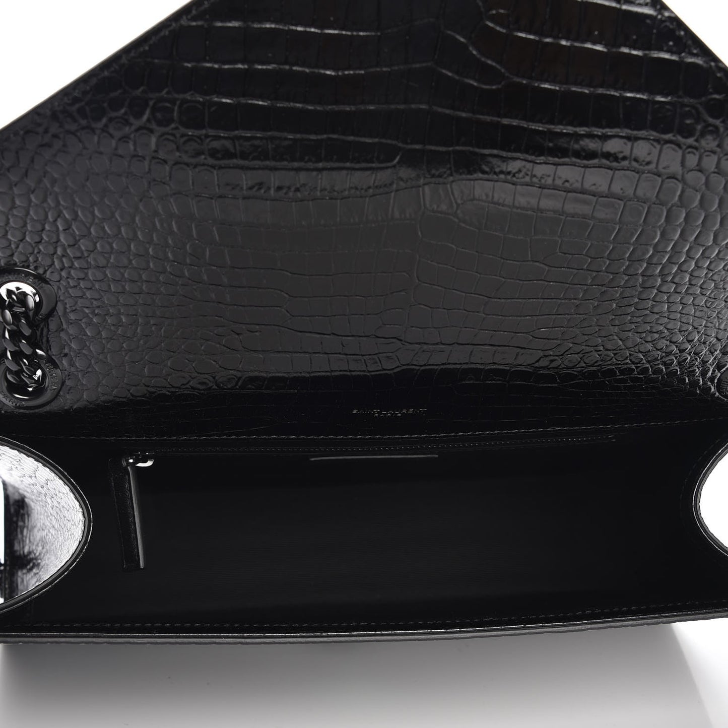 Calfskin Crocodile Embossed Monogram Large Satchel Black