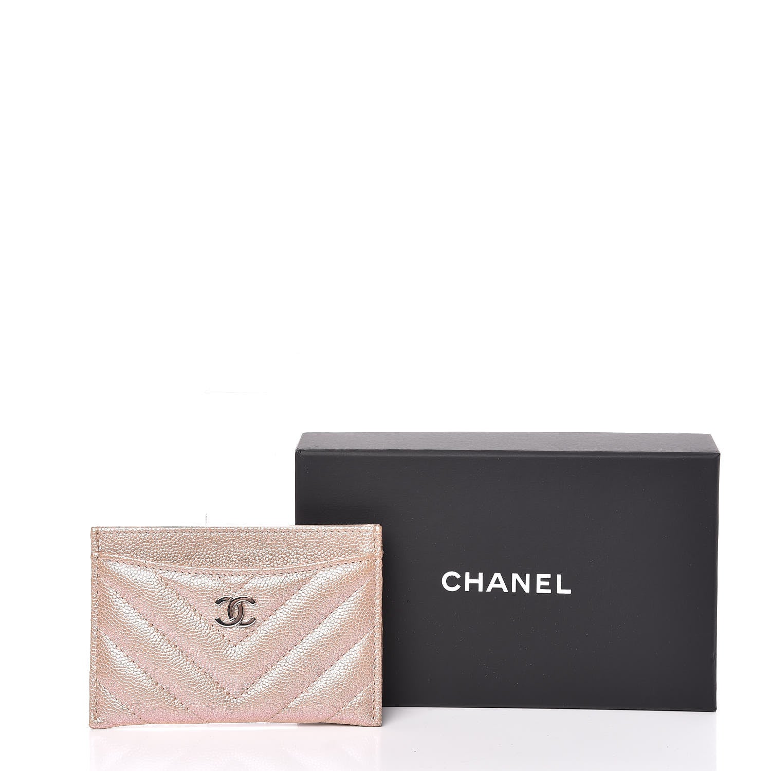 Chanel Iridescent Caviar Chevron Quilted Card Holder Beige 14 of 14