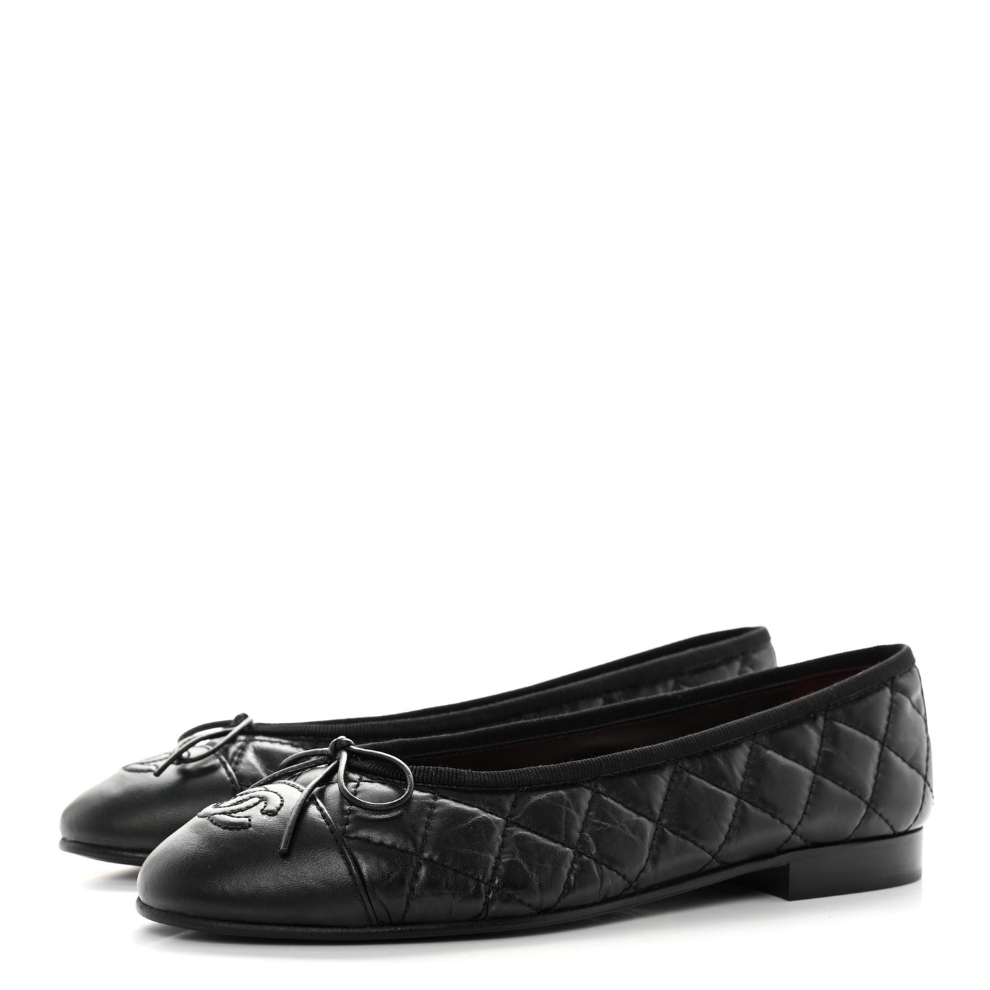 Aged Calfskin Quilted CC Cap Toe Ballerina Flats 36 Black