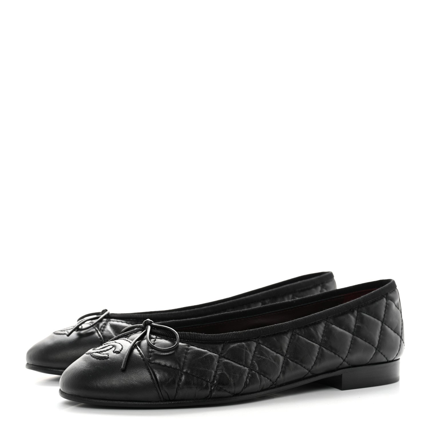 Chanel Aged Calfskin Quilted CC Cap Toe Ballerina Flats 36 Black 3 of 8
