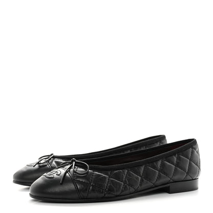 Chanel Aged Calfskin Quilted CC Cap Toe Ballerina Flats 36 Black 3 of 8