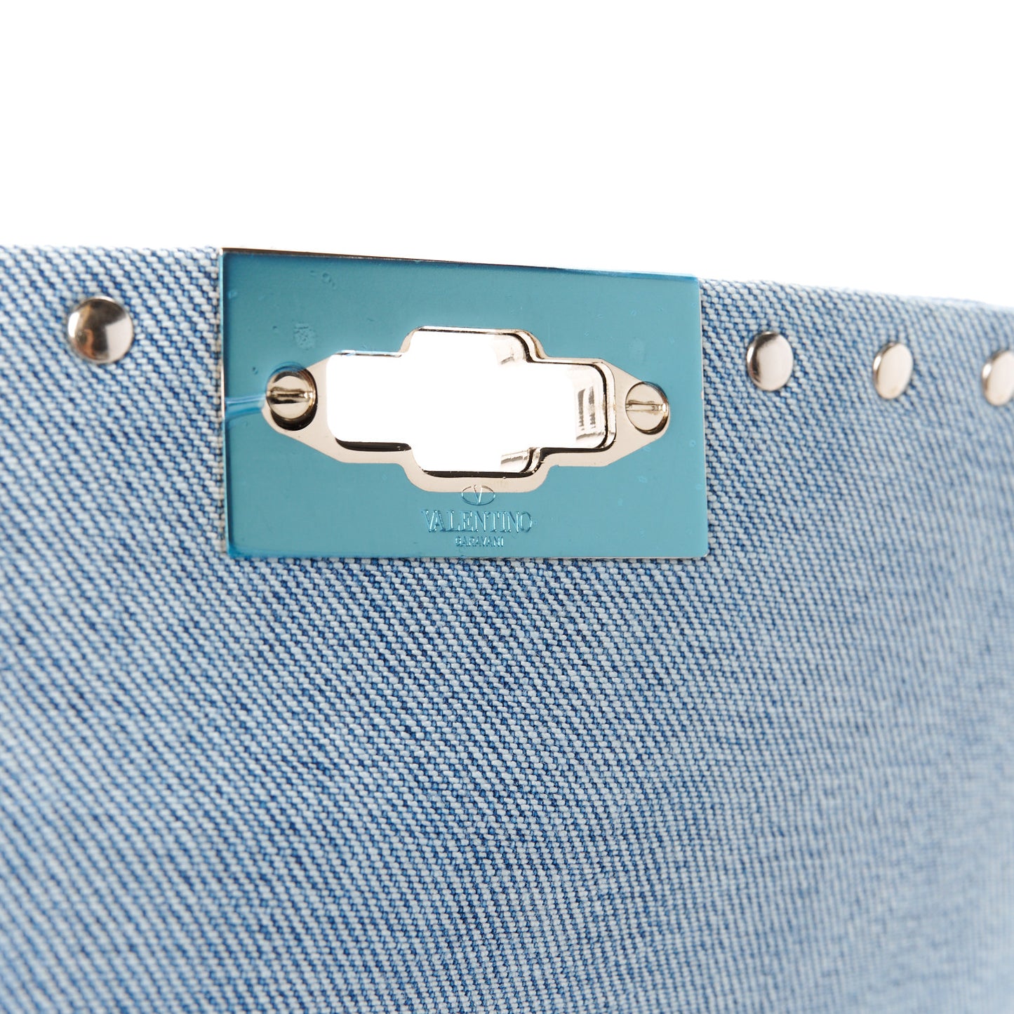 Denim Medium Rockstud Spike Shoulder Bag Denim