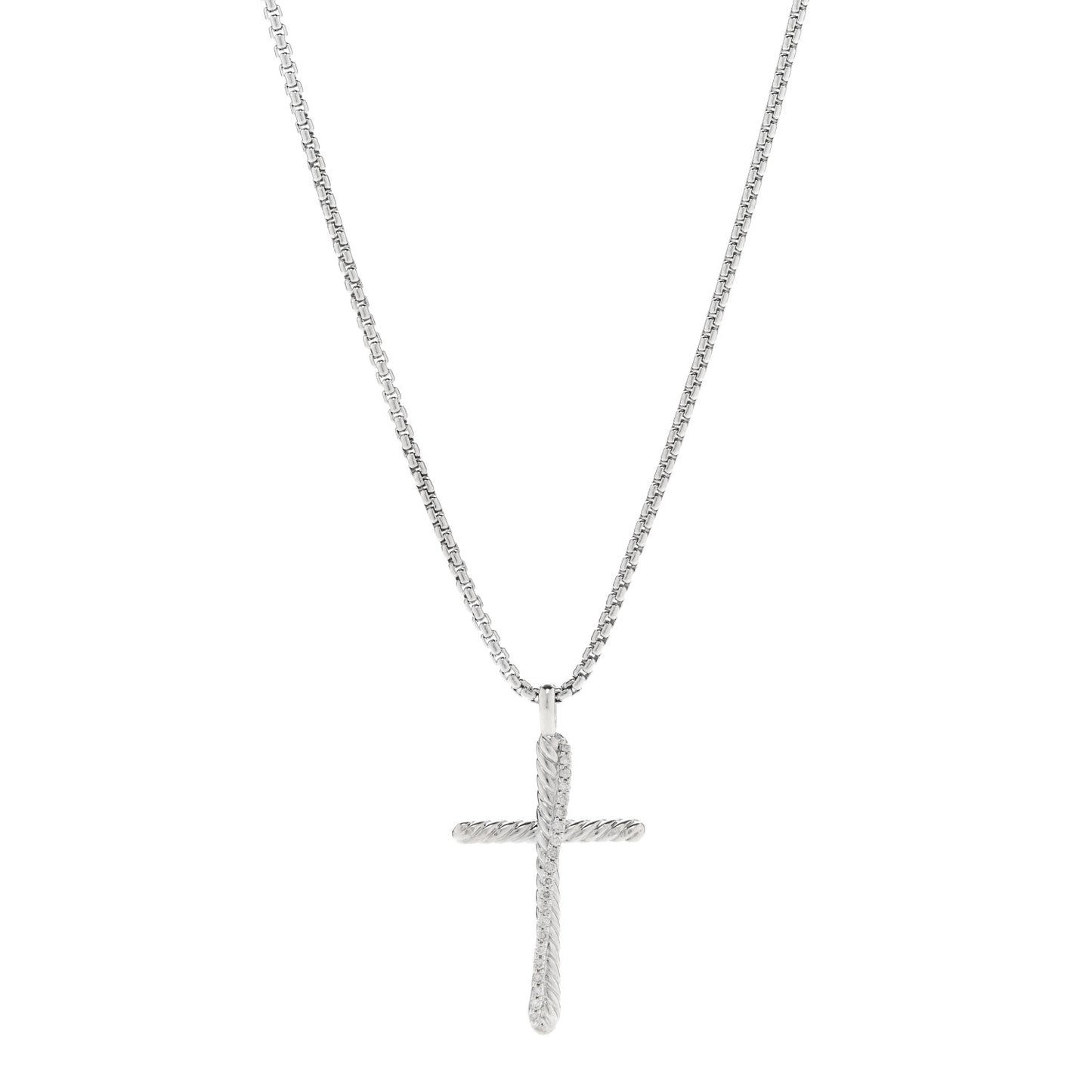 Sterling Silver Diamond 35mm Crossover Cross Necklace
