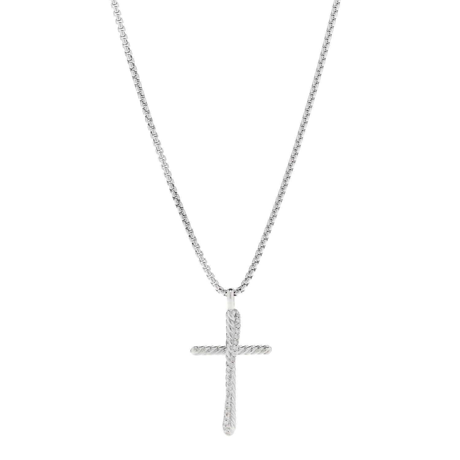David Yurman Sterling Silver Diamond 35mm Crossover Cross Necklace 1 of 6