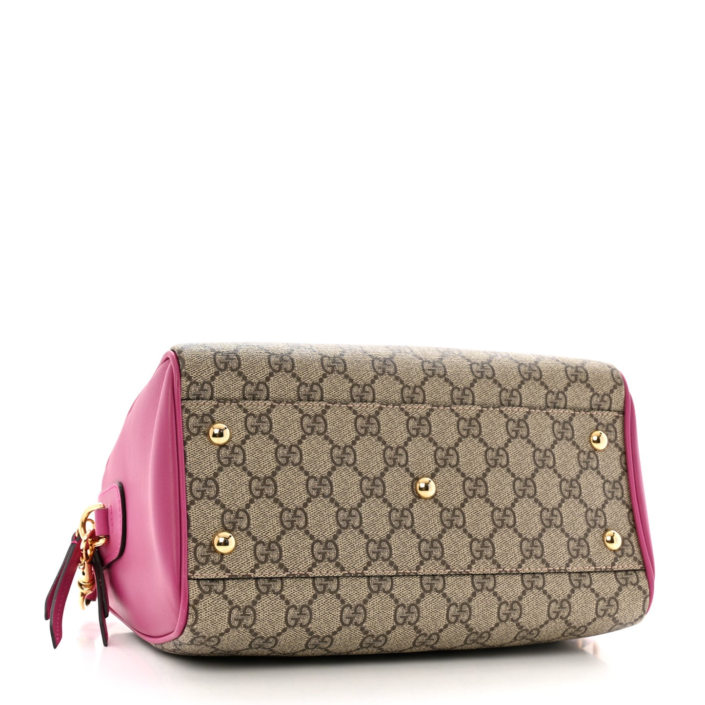 GG Supreme Monogram Moon Calfskin Small Boston Beige Ebony Hibiscus Red New Rosette