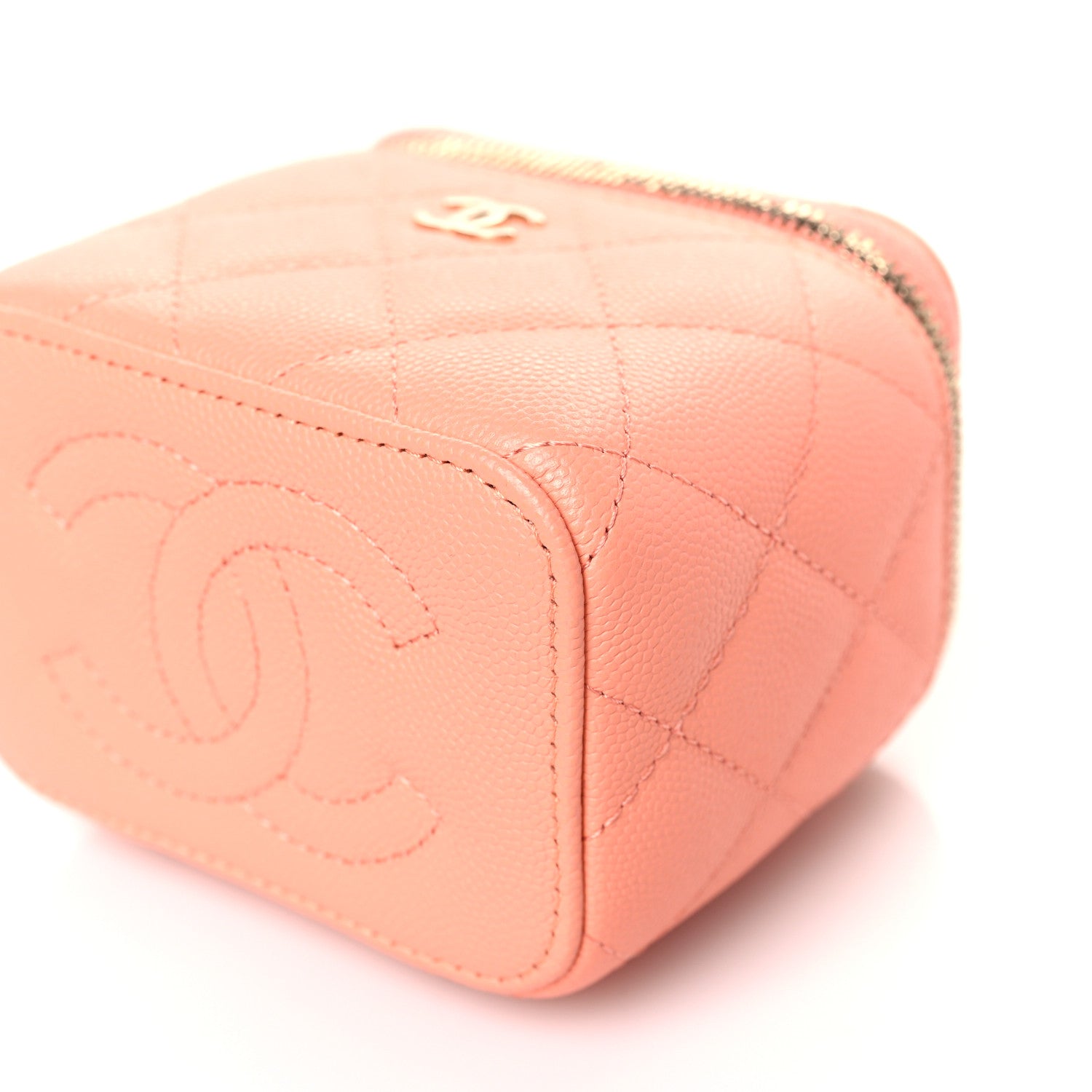 Chanel Caviar Quilted Mini Vanity Case With Chain Light Orange 9 of 9