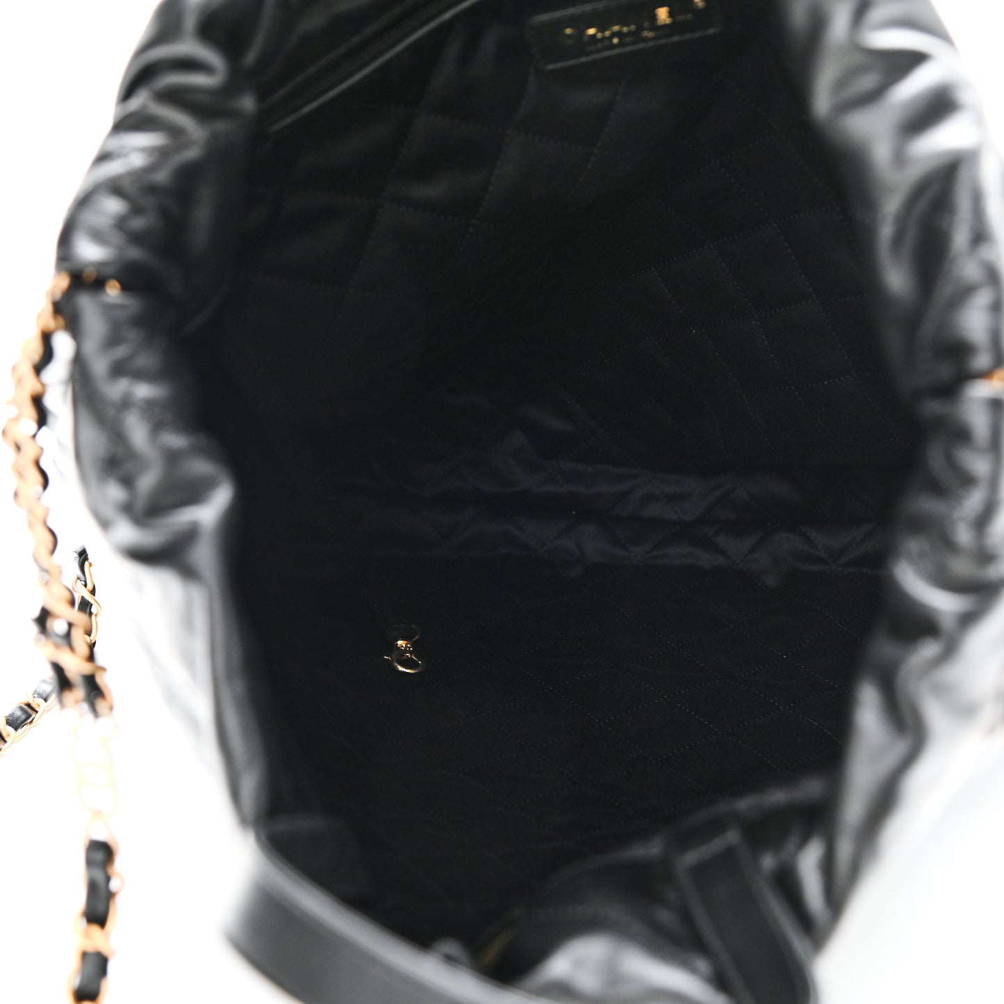 Shiny Calfskin Quilted Chanel 22 Backpack Black