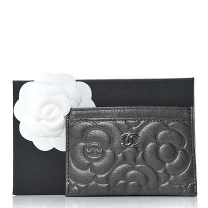 Chanel Goatskin Camellia Embossed Card Holder Grey 8 of 8