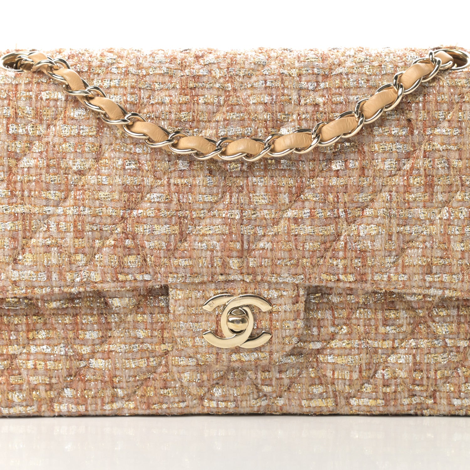 Chanel Tweed Quilted Medium Double Flap Brown Gold 8 of 13