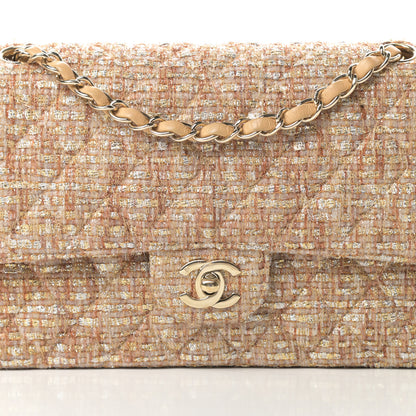 Chanel Tweed Quilted Medium Double Flap Brown Gold 8 of 13