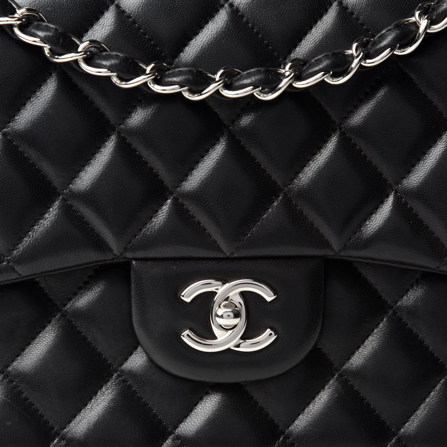 Lambskin Quilted Jumbo Double Flap Black