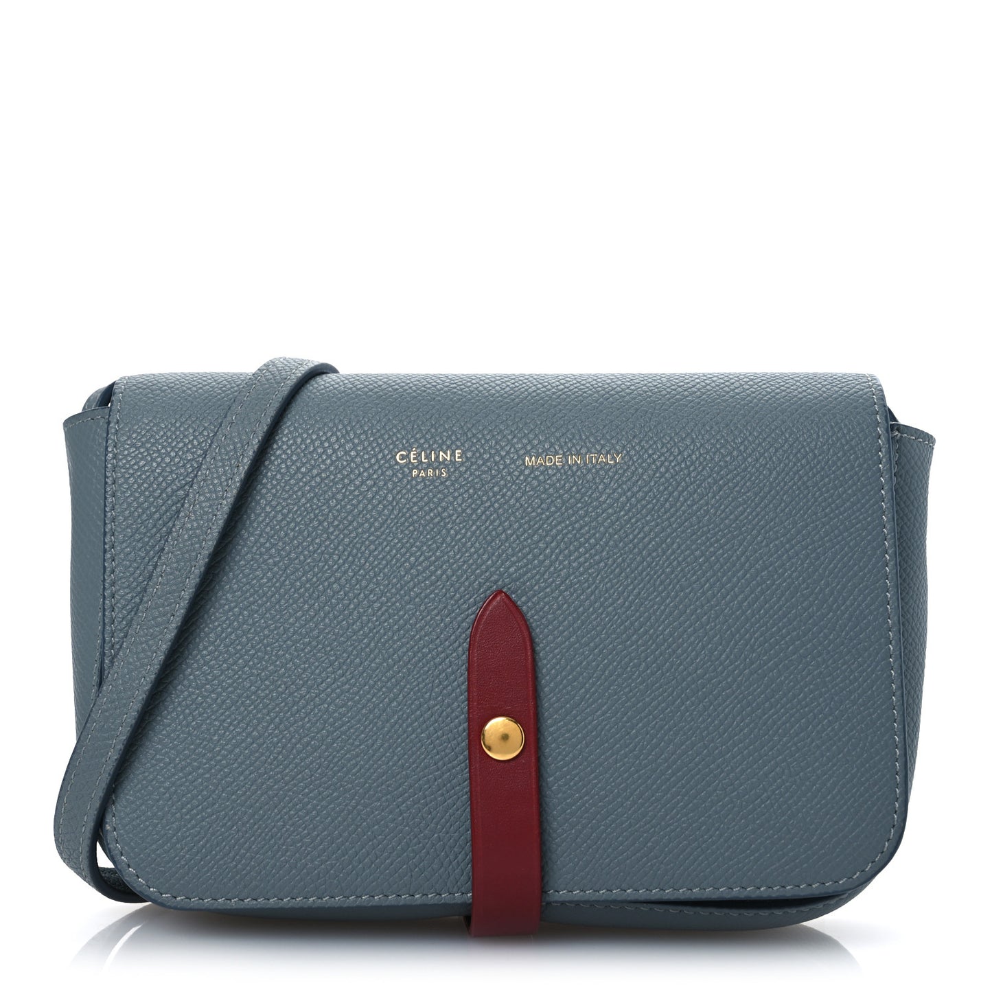 Grained Shiny Calfskin Strap Clutch Blue Red