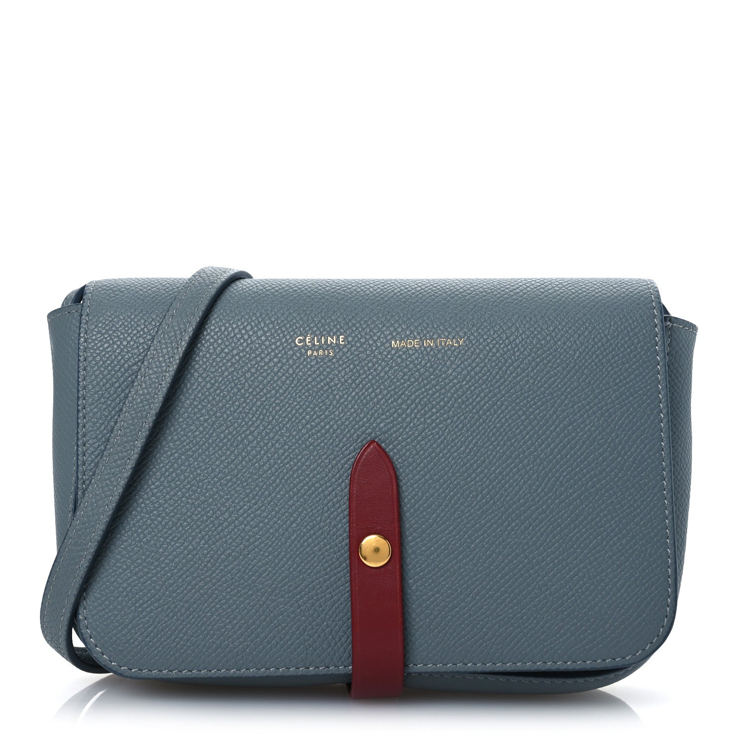 Celine Grained Shiny Calfskin Strap Clutch Blue Red 1 of 12