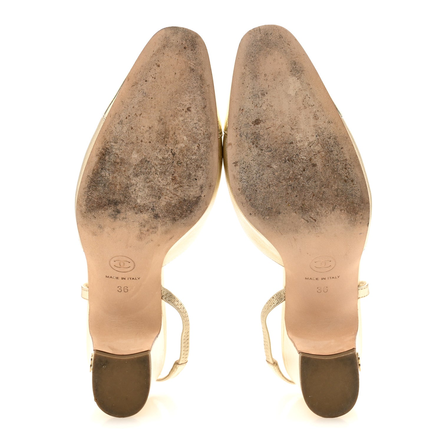 Chanel Metallic Calfskin Grosgrain Cap Toe CC Slingback Sandals 36 Gold 6 of 9