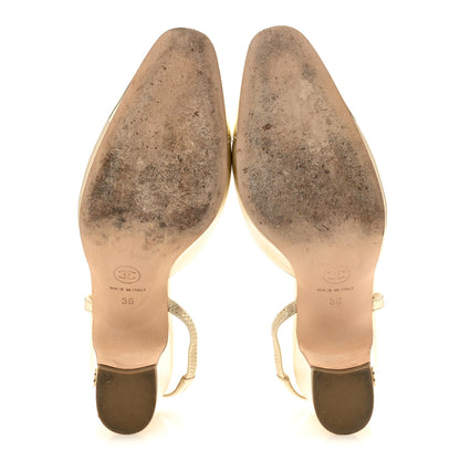 Chanel Metallic Calfskin Grosgrain Cap Toe CC Slingback Sandals 36 Gold 6 of 9