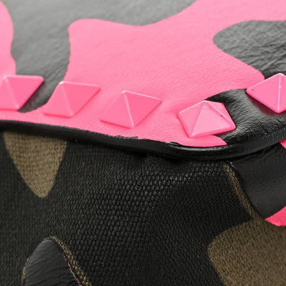 Valentino Garavani Nappa Canvas Camouflage Medium Rockstud Tote Fuxia Fluo 11 of 13