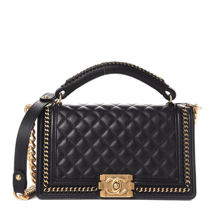 Chanel Calfskin Quilted Medium Boy Top Handle Flap Black 1 of 8