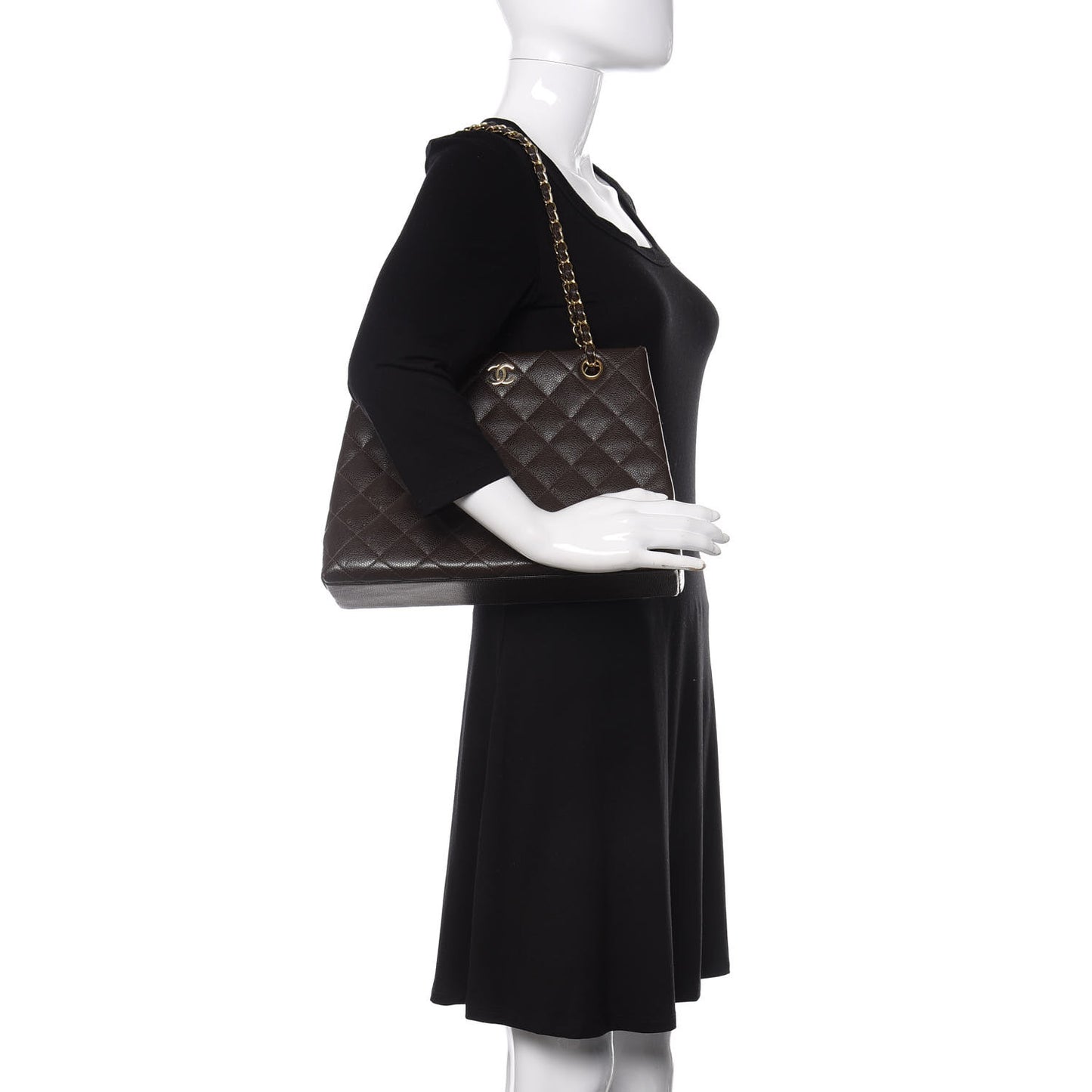 Caviar Quilted Shopper Tote Dark Brown