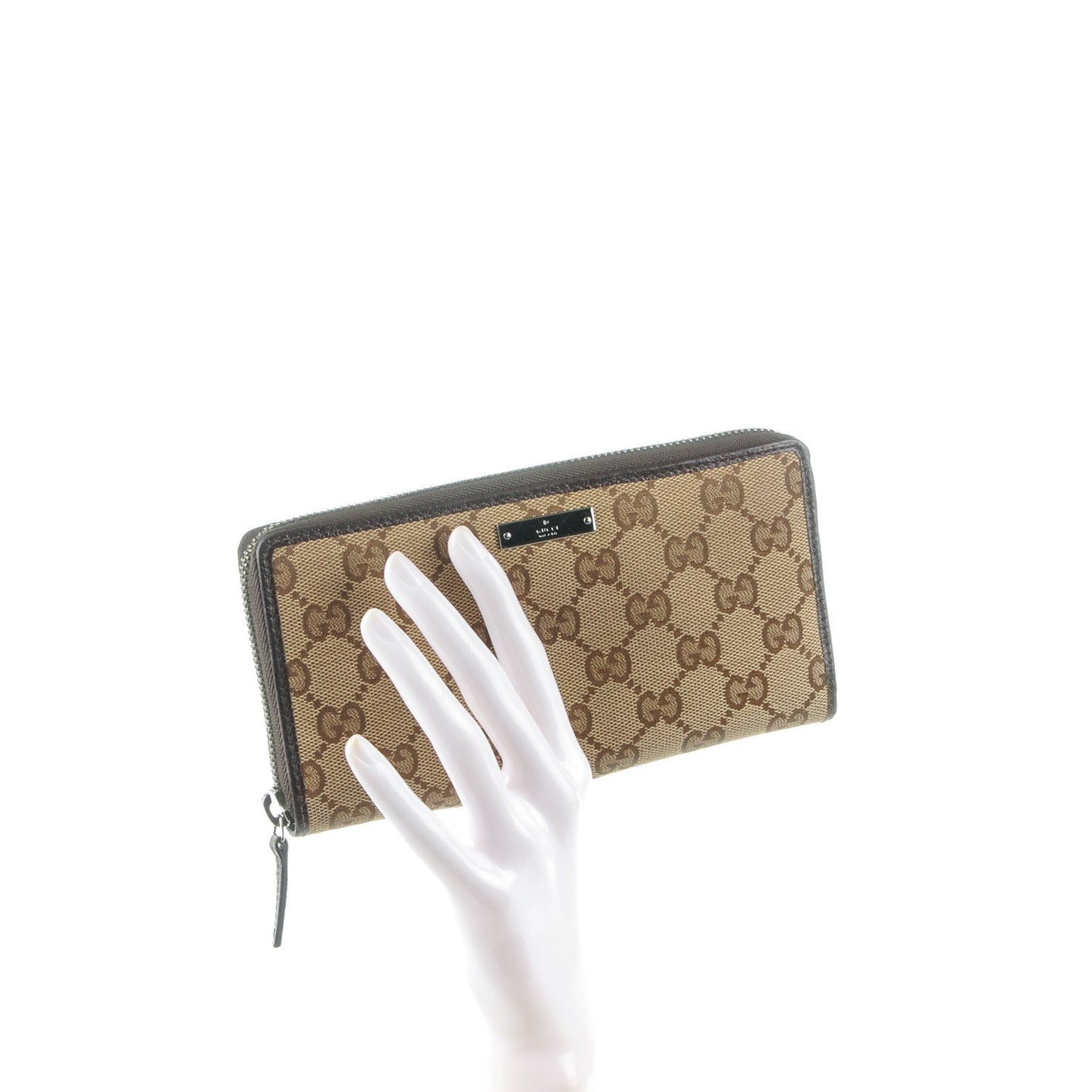 Monogram Metal Bar Zip Around Wallet Dark Brown