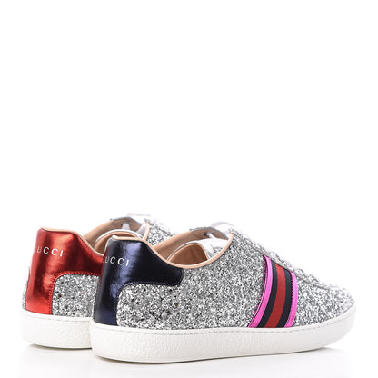Gucci Glitter Web Ace Sneakers 42 Silver 4 of 9