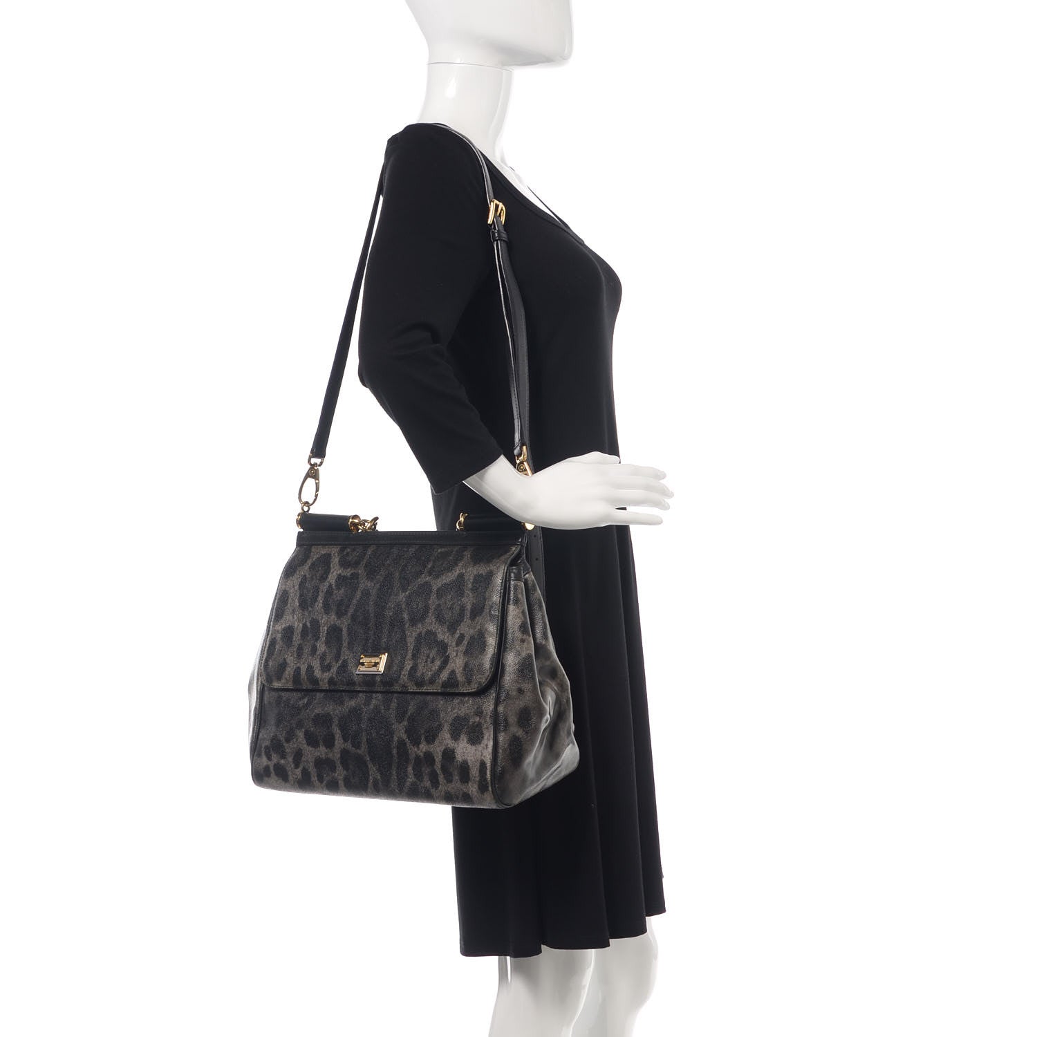Dolce & Gabbana Dauphine Leopard Print Large Miss Sicily Satchel Black 3 of 13
