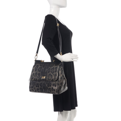Dolce & Gabbana Dauphine Leopard Print Large Miss Sicily Satchel Black 3 of 13