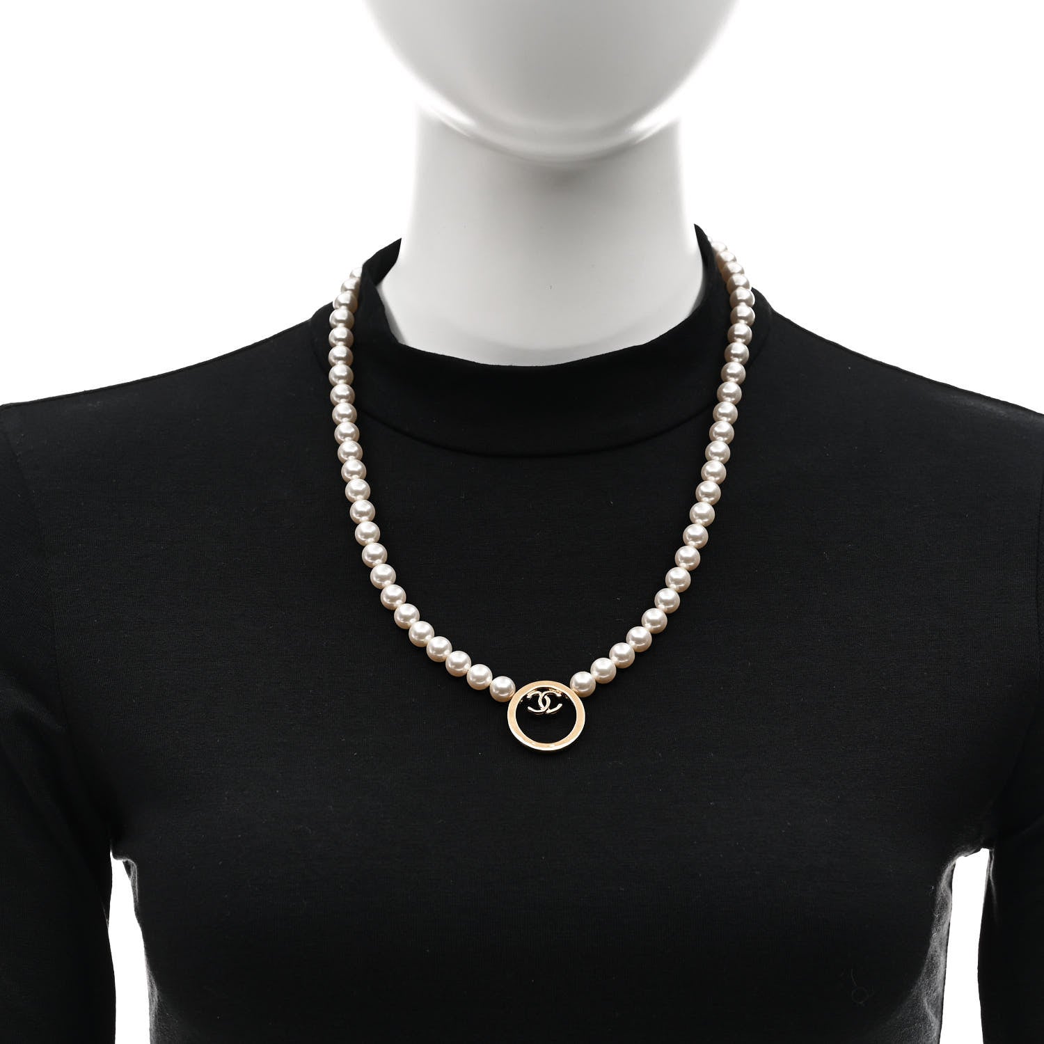 Chanel Pearl CC Round Long Necklace Gold White 2 of 6