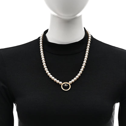 Chanel Pearl CC Round Long Necklace Gold White 2 of 6