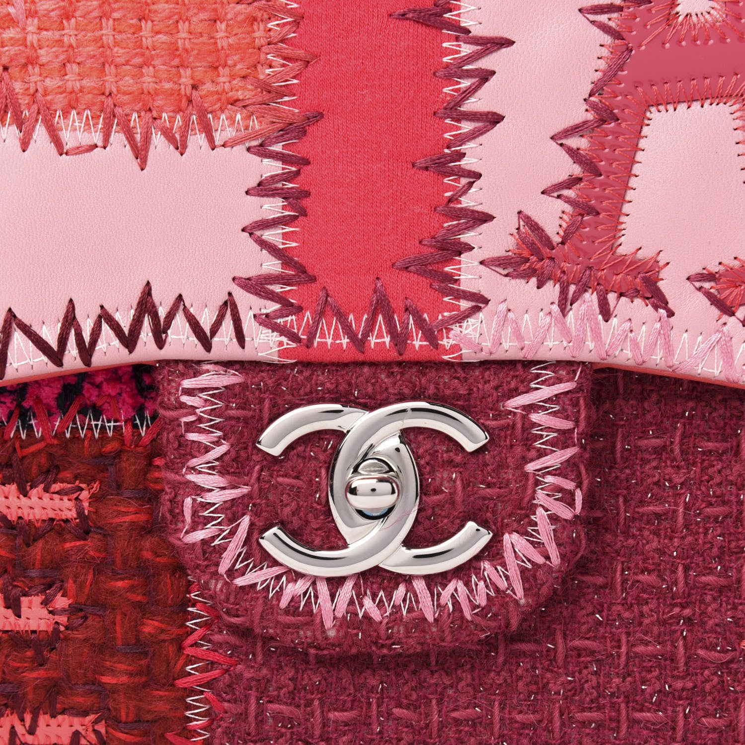 Chanel Tweed Patchwork Jumbo Single Flap Pink 12 of 12