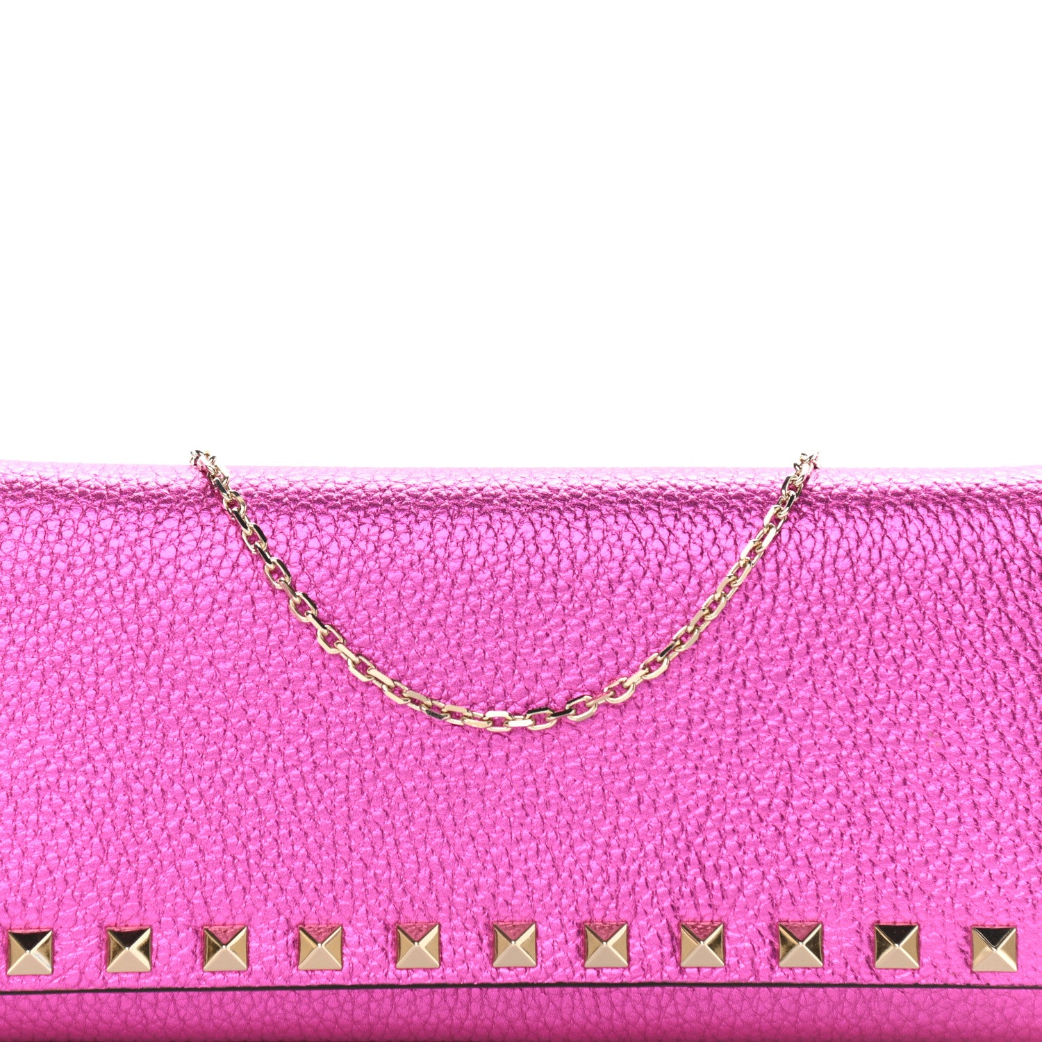 Valentino Garavani Metallic Pebbled Calfskin Rockstud Flap Wallet On Chain Peony 7 of 8