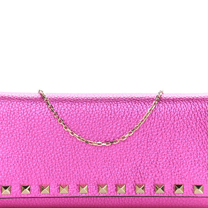 Valentino Garavani Metallic Pebbled Calfskin Rockstud Flap Wallet On Chain Peony 7 of 8