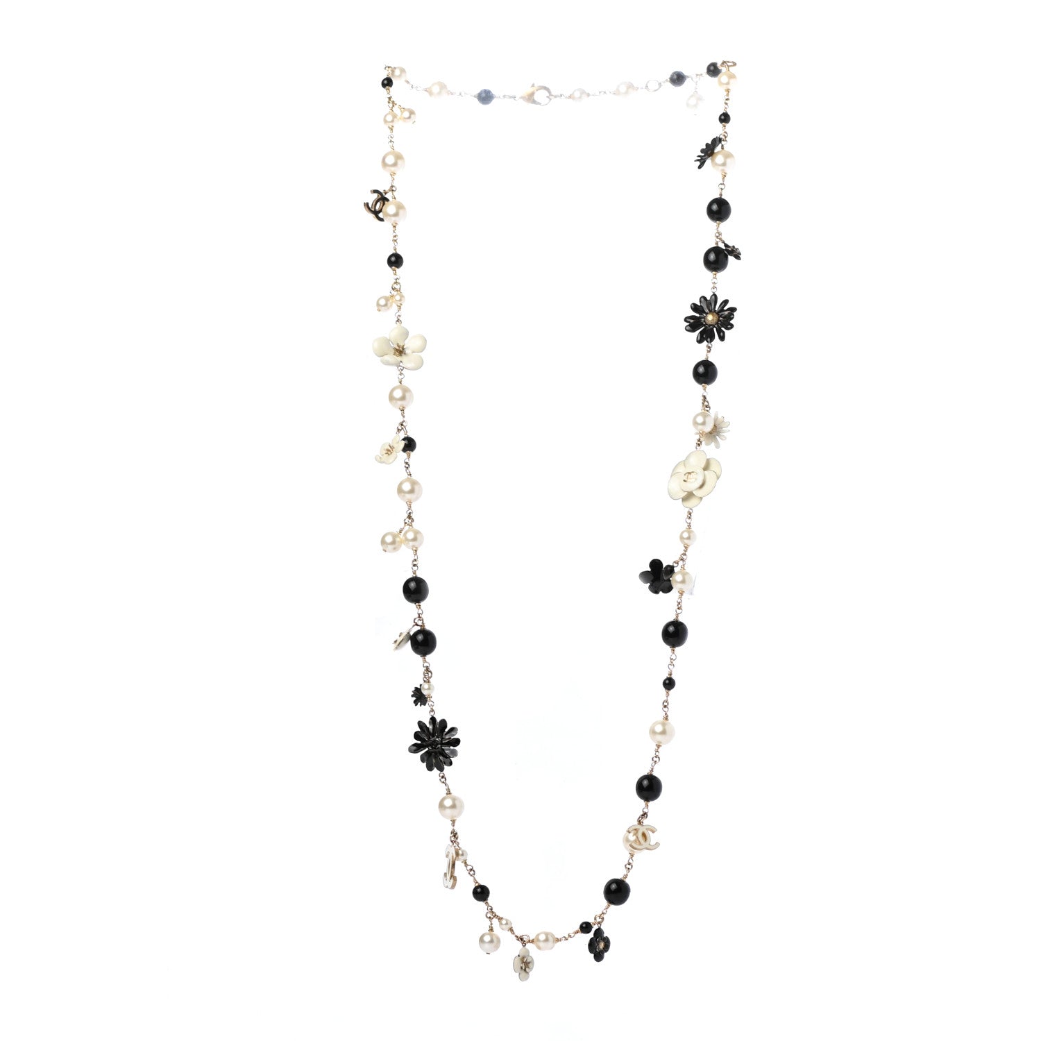 Chanel Pearl Camellia CC Long Necklace Gold Black 3 of 5
