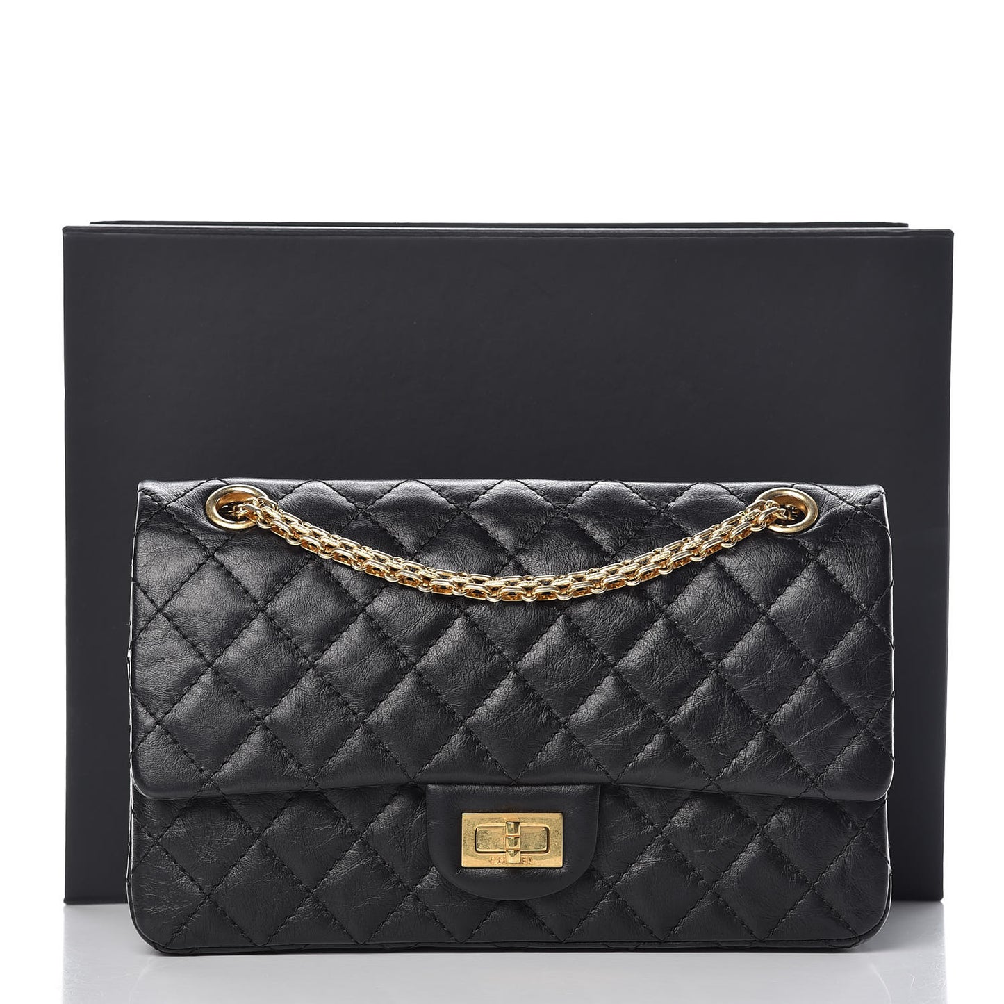 Aged Calfskin Quilted 2.55 Reissue 225 Flap Black