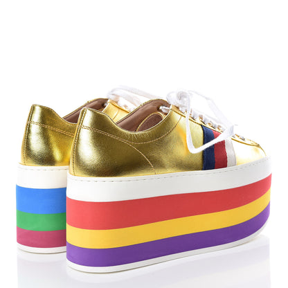 Gucci Metallic Nappa Sylvie Web Peggy Platform Sneakers 35.5 Oro Vecchio 4 of 11
