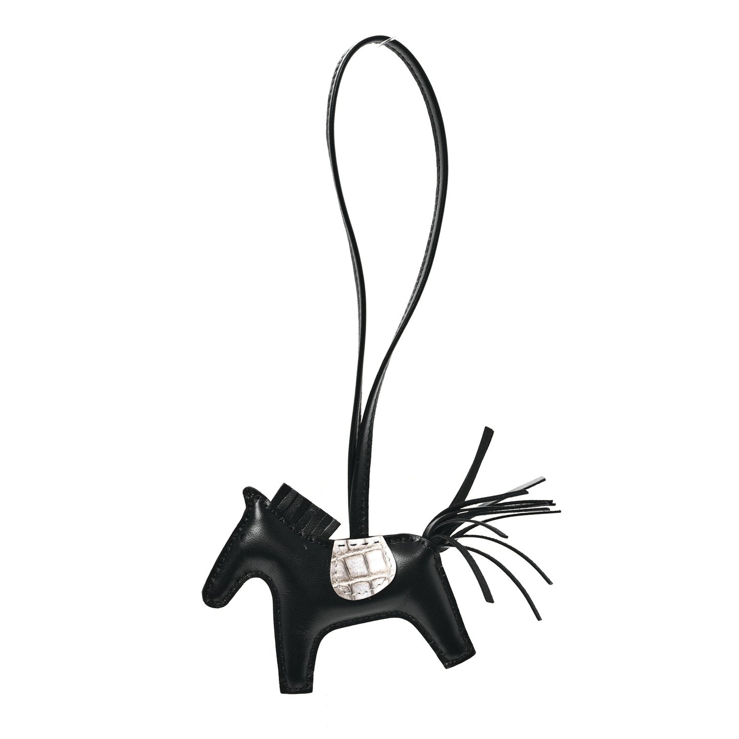 Milo Lambskin Matte Niloticus Crocodile Himalaya Touch Grigri Rodeo Horse Bag Charm PM Black White