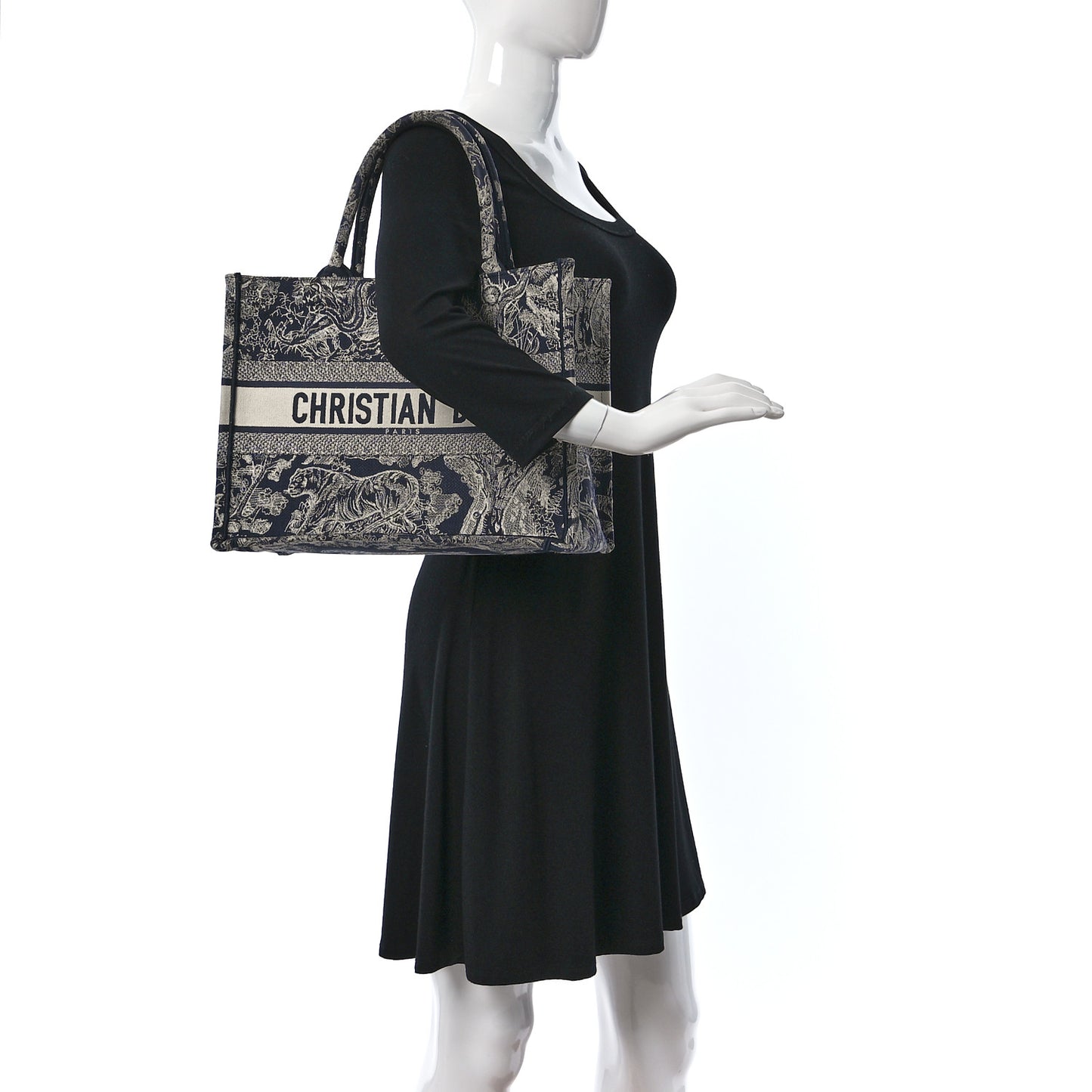 Canvas Embroidered Medium Toile De Jouy Reverse Book Tote Blue